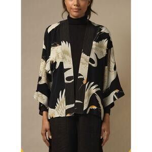 One Hundred Stars Stork Kimono Open Cardigan Black OS